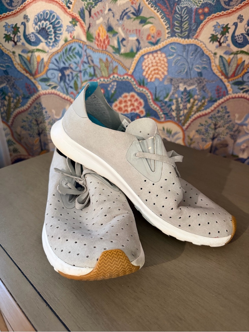 Native Shoes Light Gray Perforated Slip-On Sneakers with Tan Outsole